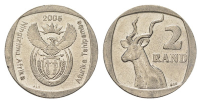 ЮАР 2 ранда 2005 KM 296 медь плакированная никелем 4628-133