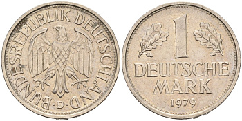 ФРГ 1 МАРКА 1979 D KM 110, J. 385 медно-никель 92-945