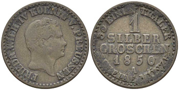 ПРУССИЯ 1 ГРОШ 1850 А, ФРИДРИХ ВИЛЬГЕЛЬМ IV (1840-1861) KM 435 серебро 201-631