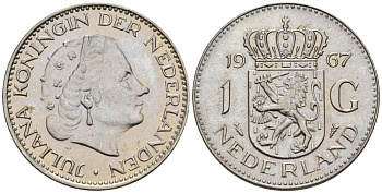 Нидерланды 1 гульден 1967 Юлиана (1948-1980) KM 184a никель UNC 4579-513