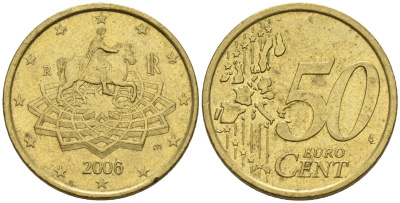 Италия 50 евроцентов 2006 KM 215 нордик 4148-636