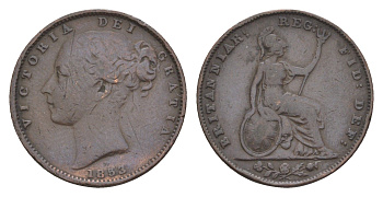 Великобритания 1 фартинг 1853 Виктория (1837-1901) KM 725, Spink 3950 бронза 4658-916