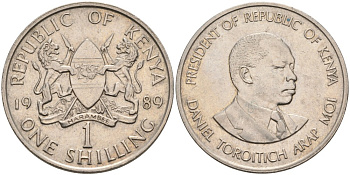 Кения 1 шиллинг 1989 Дэниэл арап Мои KM 20 медно-никель 4556-1256