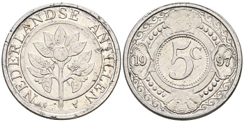 Нидерландские Антилы 5 центов 1997 Беатрикс (1980-2013) KM 33 алюминий 4179-851