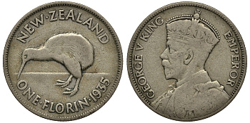 Новая Зеландия 1 флорин 1935 Георг V (1910-1936), Киви KM 4 серебро 272-1412