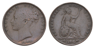 Великобритания 1 фартинг 1853 Виктория (1837-1901) KM 725, Spink 3950 бронза 4658-916