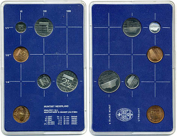 Нидерланды набор из 5 монет + жетон мондвора 1982 в пластике, мондвор Утрехт (5 центов - 2 1/2 гульдена) UNC 5-4-1-1