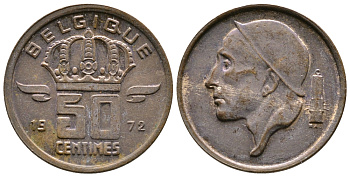 Бельгия 50 сантимов 1972 Belgie, Бодуэн I (1951-1993) KM 149.1 бронза 4383-1135