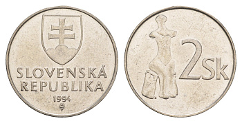 Словакия 2 кроны 1994  KM 13 сталь плакированная никелем  aUNC  4660-117