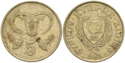 Кипр 5 центов 1983 голова быка KM 55.1 никель латунь 4141-857