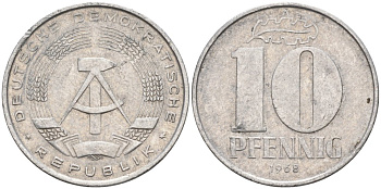 ГДР 10 пфеннигов 1968 А KM 10 алюминий 4571-712