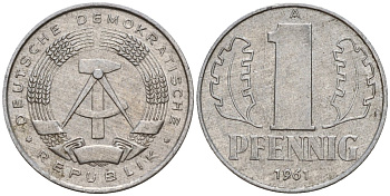 ГДР 1 пфенниг 1961 A KM 8.1 алюминий 39-825