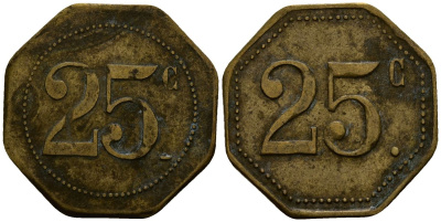 Франция 25 сантимов XIX-XX век ресторанный жетон латунь 4166-543