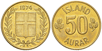 Исландия 50 эйре 1974 KM 17 никель латунь aUNC 4169-1121