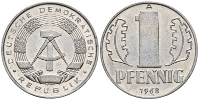 ГДР 1 пфенниг 1968 A KM 8.1 алюминий 105-552