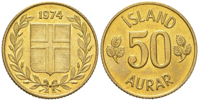 Исландия 50 эйре 1974 KM 17 никель латунь aUNC 4169-1121
