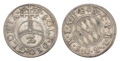 Бавария 2 крейцера 1629 Максимилиан I (1597-1651) KM 128 серебро 413-132