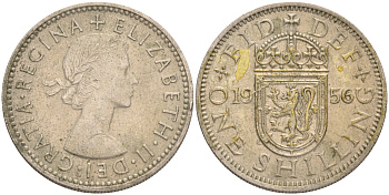 Великобритания 1 шиллинг 1956 Елизавета II (1952-2022), Шотландский герб KM 905, Spink 4148 медно-никель 4556-626