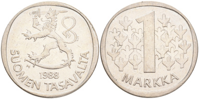 ФИНЛЯНДИЯ 1 МАРКА 1988 M KM 49а медно-никель 4556-752