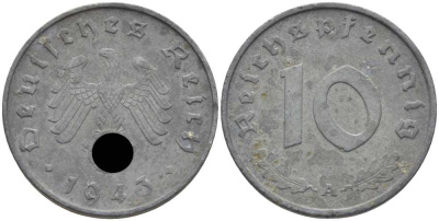 Германия 10 рейхспфеннигов 1943 A KM 101, J.371 цинк 4401-612