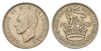 Великобритания 1 шиллинг 1947 Георг VI (1936-1952), Английский шиллинг KM 863, Spink 4103 медно-никель 4187-753