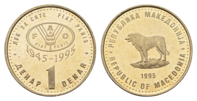 Македония 1 денар 1995 50 лет ФАО KM 5a медь цинк никель UNC 4688-732