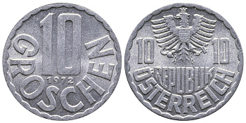 АВСТРИЯ 10 ГРОШЕЙ 1972 KM 2878 алюминий 53-857