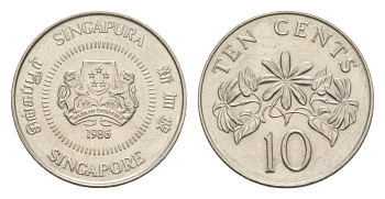 Сингапур 10 центов 1986 KM 51 медно-никель UNC 4632-146