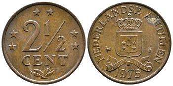 Нидерландские Антилы 2 1/2 цента 1975 Юлиана (1948-1980) KM 9 бронза 177-941