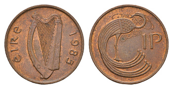 Ирландия 1 пенни 1985 мифологическая птица лира KM 20 бронза 4690-436