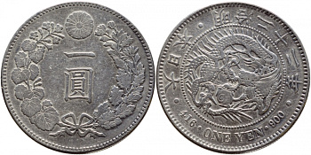 Япония 1 йена 1889 диаметр 38,1 мм, 22 год правление Императора Муцухито (Мэйдзи), Осака KM A25.3 серебро    00-809-50