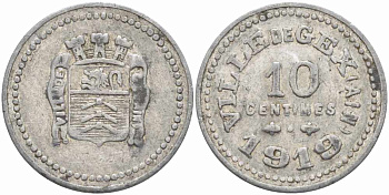 ФРАНЦИЯ 10 САНТИМОВ 1919 VILLE de GEX, ТОКЕН, ГОРОД ЖЕКС Elie 10.2 алюминий 24-746