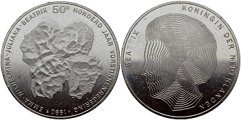 Нидерланды 50 гульденов 1990 100 лет династии королев KM 214 серебро 1524-924