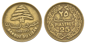 Ливан 25 пиастров 1968 KM 27.1 никель латунь 4678-344