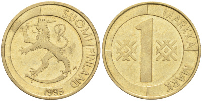 ФИНЛЯНДИЯ 1 МАРКА 1995 M KM 76 алюминиевая бронза 4556-714