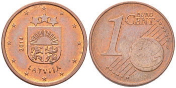 Латвия 1 евроцент 2014 KM 150 сталь плакированная медью 4614-663