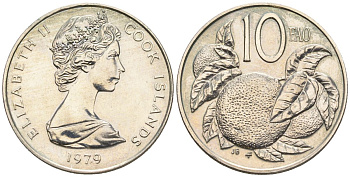 Острова Кука 10 центов 1979 Елизавета II (1952-2022), апельсин KM 4 медно-никель  aUNC  85-451