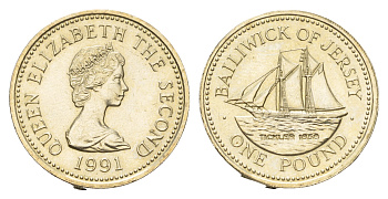 Джерси 1 фунт 1991 Корабли - Шхуна "Tickler", тираж 10.000 экземпляров KM 84 никель латунь BU 1530-1121