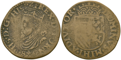 БЕЛЬГИЯ-БРАБАНТ 1 ЛИАРД 1587 ФИЛИППЕ II (1555-1598) медь 65-845