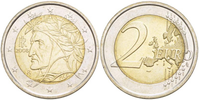 Италия евронабор из 8 монет 2008 1, 2, 5, 10, 20, 50 евроцентов, 1 и 2 евро KM 210, 211, 212, 213, 214, 215, 216, 217 UNC 00-00