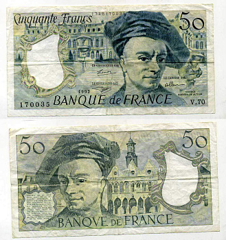 ФРАНЦИЯ 50 ФРАНКОВ 1992 Pick 152 f бумага 6293-55-1