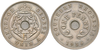 Южная Родезия 1 пенни 1936 Георг V (1910-1936) KM 7 медно-никель 4616-111