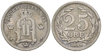 Швеция 25 эре 1899 EB, Оскар II (1872-1907) KM 739 серебро 44-233