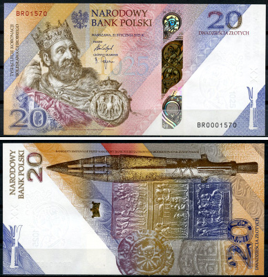 Польша 20 злотых 2025 1000 летие коронации Болеслава Храброго, в оригинальном буклете Pick 199  бумага  UNC (пресс) 451-323-1