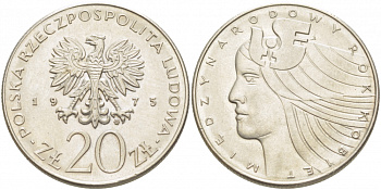 Польша 20 злотых 1975 MW, Международный год женщины KM 75, Parchimowicz 248 медно-никель 4403-625
