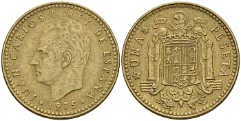 Испания 1 песета 1975 (80) Хуан Карлос I (1975-2014) KM 806 алюминиевая бронза 4604-433