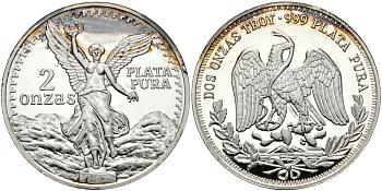 Мексика 2 унции ND богиня победы Ника, с венком, диаметр 48 мм., вес 2 тройские унции серебро PROOF 1071-7-32