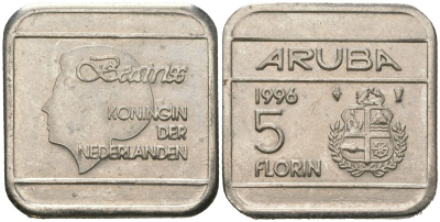 Аруба 5 флоринов 1996 Беатрикс (1980-2013) KM 12 сталь плакированная никелем 4619-354