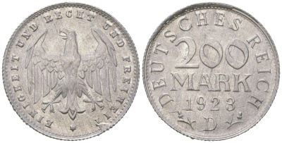 Германия 200 марок 1923 D KM 35 алюминий aUNC 31-1122