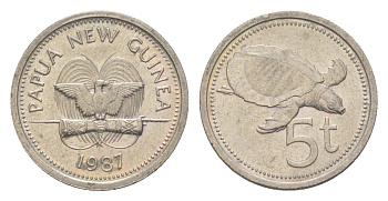 Папуа-Новая Гвинея 5 тойя 1987 KM 3 медно-никель UNC 4651-838